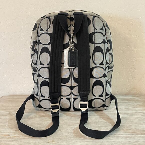 Coach Backpack F24365 Signature C Logo Black Gray Silver Large Metallic Outline - Picture 2 of 8